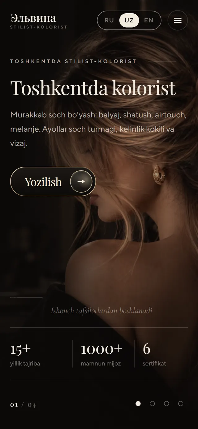 Stilist-kolorist Elvina sayti telefon ekranida